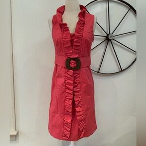 Milly of New York salmon denim ruffle sheath dress 2/4